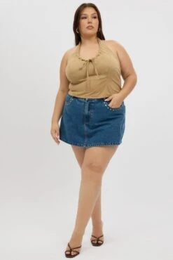 Denim Skorts Skirt High Rise Stud Detail -You And All Fashion Store cds3010 117j mid wash 3