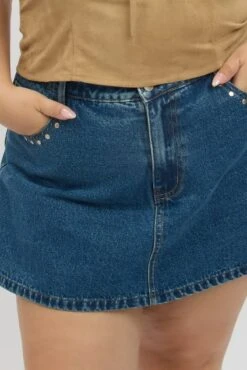 Denim Skorts Skirt High Rise Stud Detail -You And All Fashion Store cds3010 117j mid wash 6