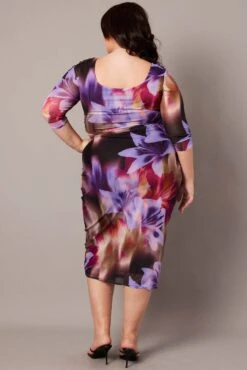 Multi Abstract Mesh Scoop Neck Short Sleeve Dress -You And All Fashion Store ced0114s 84ab abstract 5