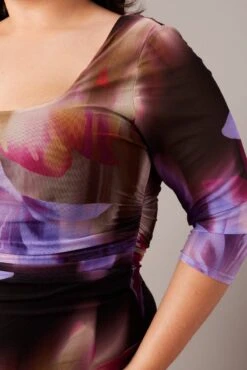 Multi Abstract Mesh Scoop Neck Short Sleeve Dress -You And All Fashion Store ced0114s 84ab abstract 6