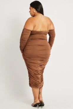 Brown Ruched Jersey Midi Dress -You And All Fashion Store ced0237 47ab chocolate 5