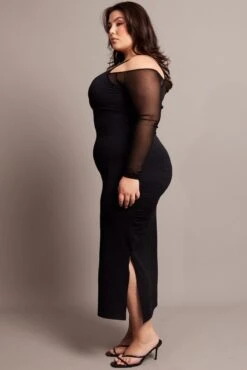 Black Cold Shoulder Bodycon Maxidress With Mesh Sleeves -You And All Fashion Store ced0238 84ab black 4