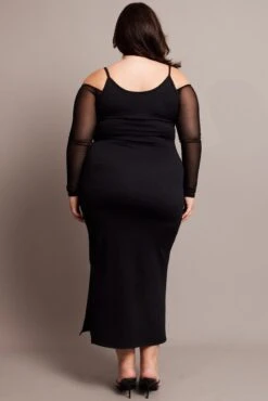 Black Cold Shoulder Bodycon Maxidress With Mesh Sleeves -You And All Fashion Store ced0238 84ab black 5