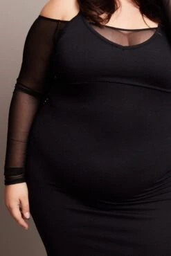 Black Cold Shoulder Bodycon Maxidress With Mesh Sleeves -You And All Fashion Store ced0238 84ab black 6