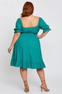 Green Short Puff Sleeve Peephole Skater Dress -You And All Fashion Store ced1024a 34ab forest 5 1