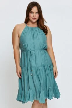 Green Skater Dress Halter Sleeveless Ruffle Hem -You And All Fashion Store ced1034 81b sage 3 1