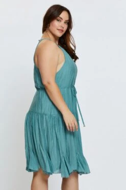 Green Skater Dress Halter Sleeveless Ruffle Hem -You And All Fashion Store ced1034 81b sage 4 1