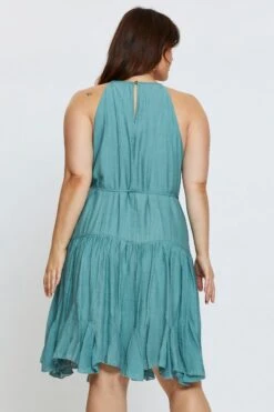 Green Skater Dress Halter Sleeveless Ruffle Hem -You And All Fashion Store ced1034 81b sage 5 1