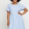 Blue Skater Dress Round Neck Short Sleeve