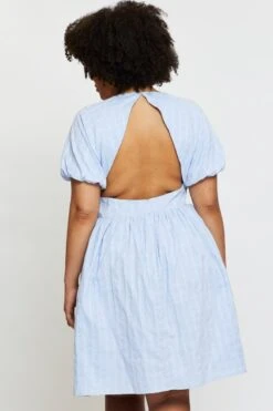 Blue Skater Dress Round Neck Short Sleeve -You And All Fashion Store ced1048 35b sky blue 5