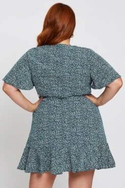 Geo Print Floral Wrap Bell Sleeve Dress -You And All Fashion Store ced1055 35ab geo prt 5