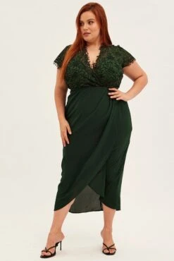 Green Midi Dress Short Sleeve Lace Top -You And All Fashion Store ced1154 33rb forest 3