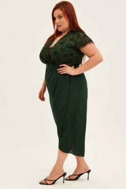 Green Midi Dress Short Sleeve Lace Top -You And All Fashion Store ced1154 33rb forest 4