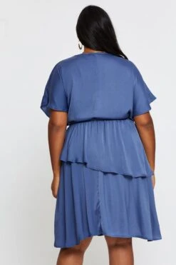 Mid Blue Skater Dress V-neck Batwing Sleeve Tie -You And All Fashion Store ced1163 34ab mid blue 5