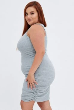 Grey Ruched Dress Rib Bodycon Jersey -You And All Fashion Store ced11663d 84a grey marle 5
