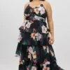 Black Floral Maxi Dress Sleeveless Ruched Bust Tiered