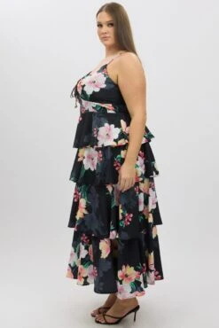 Black Floral Maxi Dress Sleeveless Ruched Bust Tiered -You And All Fashion Store ced12471a 35rb floral 4