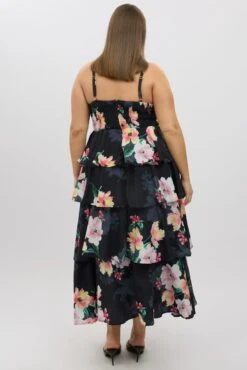 Black Floral Maxi Dress Sleeveless Ruched Bust Tiered -You And All Fashion Store ced12471a 35rb floral 5