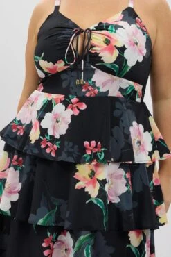 Black Floral Maxi Dress Sleeveless Ruched Bust Tiered -You And All Fashion Store ced12471a 35rb floral 6