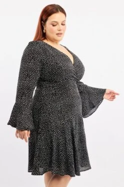 Geo Print Skater Dress V-neck Long Sleeve -You And All Fashion Store ced13689a 52ab geo print 3