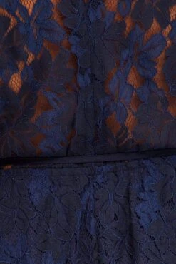 Blue Fit And Flare Dress Short Sleeve Wrap Lace -You And All Fashion Store ced1411 47rb navy 6