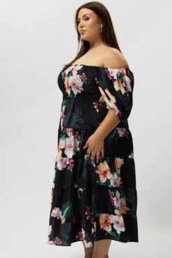 Black Floral Maxi Dress Short Sleeve Shirred -You And All Fashion Store ced1422j 35r floral 4