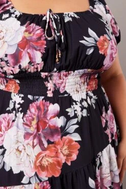 Black Floral Maxi Dress Short Sleeve Tiered -You And All Fashion Store ced1453 34r floral 6