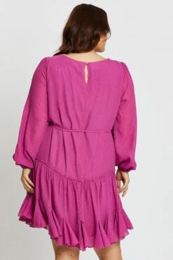 Pink Long Sleeve Pink Flip Hem Shift Dress -You And All Fashion Store ced14530 46ab pink 5 1