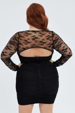Black Bodycon Dress Long Sleeve Lace Mesh -You And All Fashion Store ced1586 34r black 5