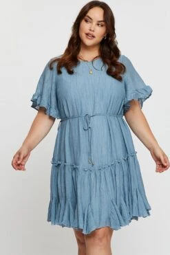 Blue Skater Dress Round Neck Short Sleeve Tie -You And All Fashion Store ced17113 33ab dusty blue 3