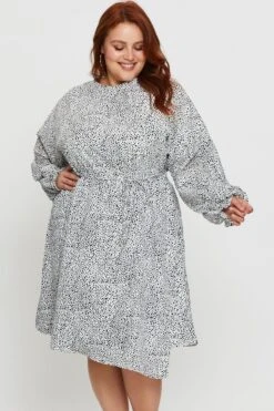 Geo Print Skater Dress High Neck Long Sleeve