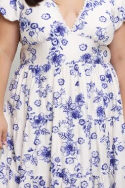 Blue Floral Maxi Dress Short Sleeve V Neck Tiered -You And All Fashion Store ced1817 123rb floral 6