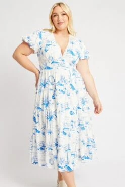 Blue Abstract Maxi Dress Short Sleeve Linen Blend -You And All Fashion Store ced1817c 34r abstract 3