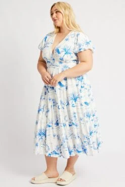 Blue Abstract Maxi Dress Short Sleeve Linen Blend -You And All Fashion Store ced1817c 34r abstract 4