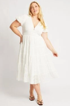 White Midi Dress Short Sleeve Tiered -You And All Fashion Store ced1817e 34r white 3