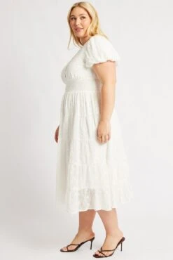 White Midi Dress Short Sleeve Tiered -You And All Fashion Store ced1817e 34r white 4