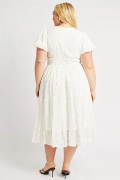 White Midi Dress Short Sleeve Tiered -You And All Fashion Store ced1817e 34r white 5