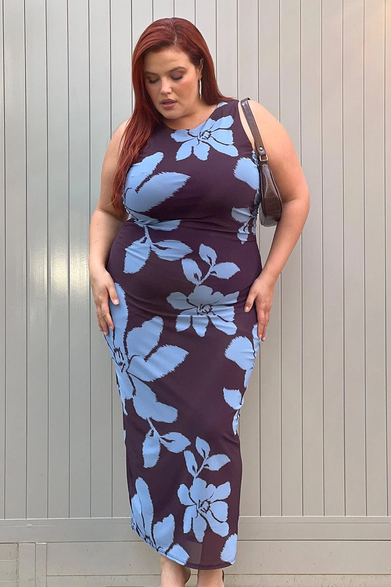 Purple Abstract Bodycon Dress Round Neck Sleeveless Mesh 1 Purple Abstract Bodycon Dress Round Neck Sleeveless Mesh