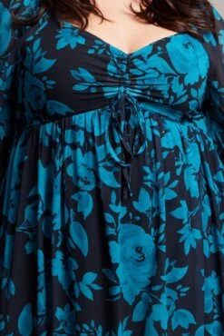 Black Floral Midi Dress Long Sleeve Ruched Front -You And All Fashion Store ced2009 33r floral 6