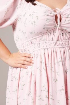 Pink Ditsy Midi Dress Short Sleeve Ruched Bust -You And All Fashion Store ced2022c 34r ditsy 6