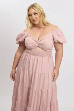 Pink Maxi Dress Short Sleeve Twist Front -You And All Fashion Store ced2111 10rb soft pink 3