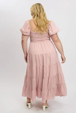 Pink Maxi Dress Short Sleeve Twist Front -You And All Fashion Store ced2111 10rb soft pink 5