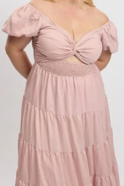 Pink Maxi Dress Short Sleeve Twist Front -You And All Fashion Store ced2111 10rb soft pink 6