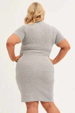 Grey Midi Dress Short Sleeve Rib Jersey Bodycon -You And All Fashion Store ced2147s 10ab grey 5