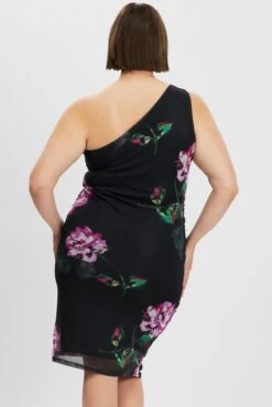 Black Floral One Shoulder Ruched Midi Dress -You And All Fashion Store ced2215 84ab floral 5