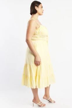 Yellow Midi Dress Sleeveless Tie Front Tiered Textured -You And All Fashion Store ced2304a 10r yellow 3