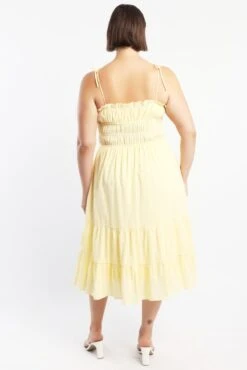 Yellow Midi Dress Sleeveless Tie Front Tiered Textured -You And All Fashion Store ced2304a 10r yellow 4