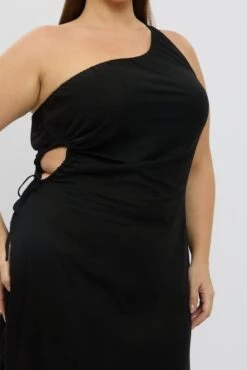 Black Midi Dress One Shoulder Side Cut Out -You And All Fashion Store ced2383 47rb black 6