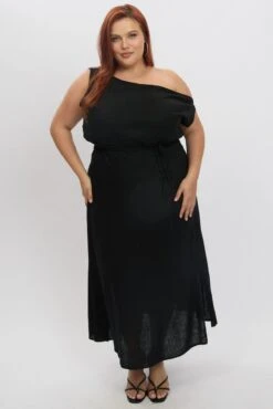 Black Midi Dress Sleeveless Asymmetrical Linen Blend -You And All Fashion Store ced2388a 47rb black 3