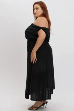 Black Midi Dress Sleeveless Asymmetrical Linen Blend -You And All Fashion Store ced2388a 47rb black 4